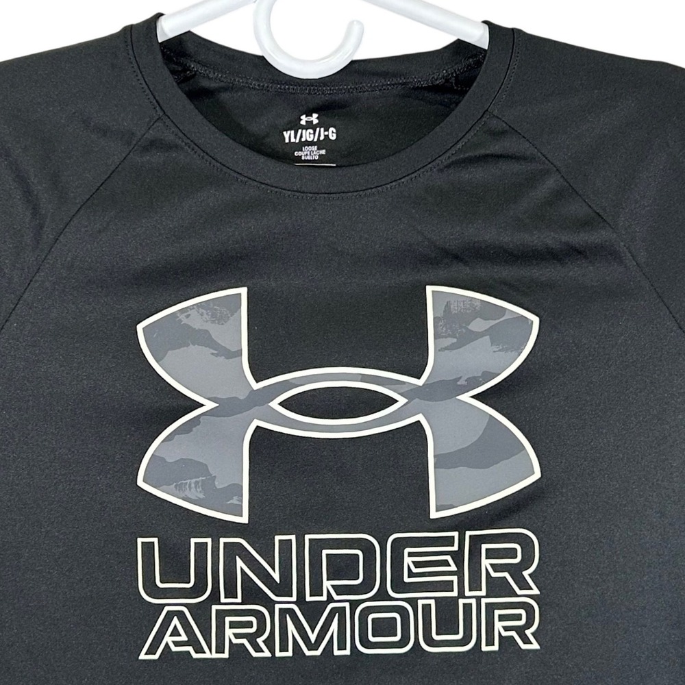 Under Armour Boys Youth Large Black Camo Logo Performance T-Shirt